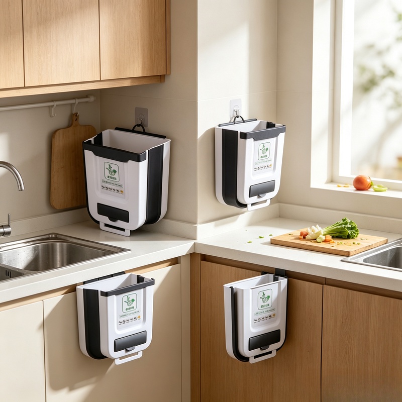 Commercial Kitchen Bin - Wandmontierter, schlanker, zusammenklappbarer 10-Liter-Kunststoff-Mülleimer, hängender Abfallbehälter