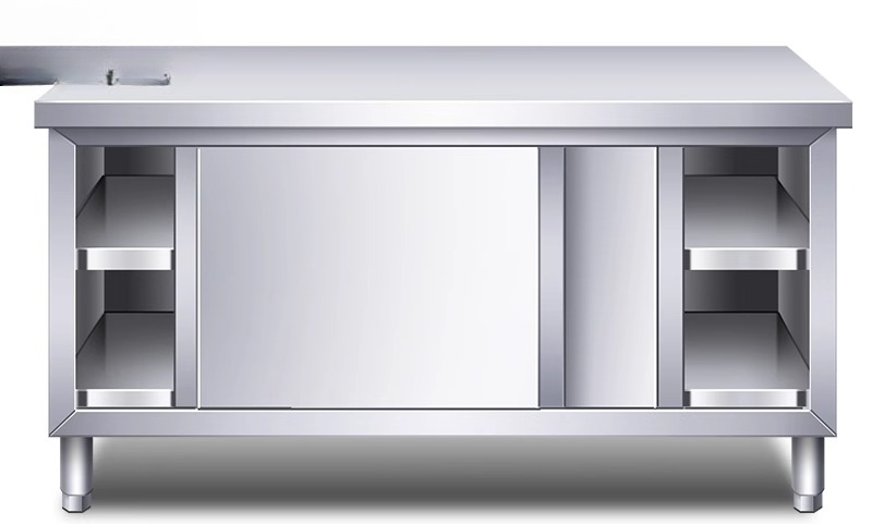 Commercial Kitchen Worktops - Küchenkonsole mit Edelstahl-Arbeitsplatte, Schiebetür, Schneidebrett und